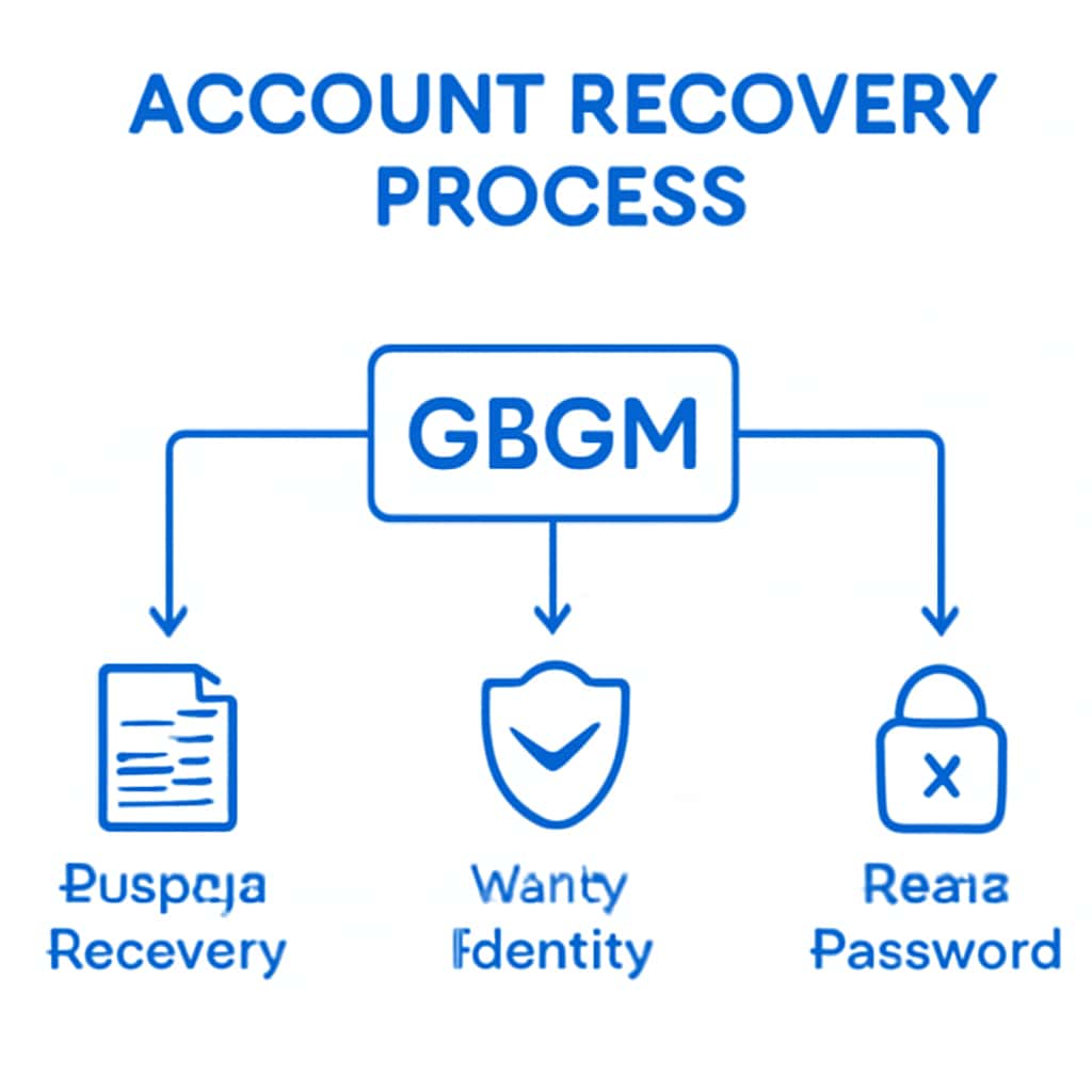 A diagram illustrating the steps of GBGM Account Recovery Process.