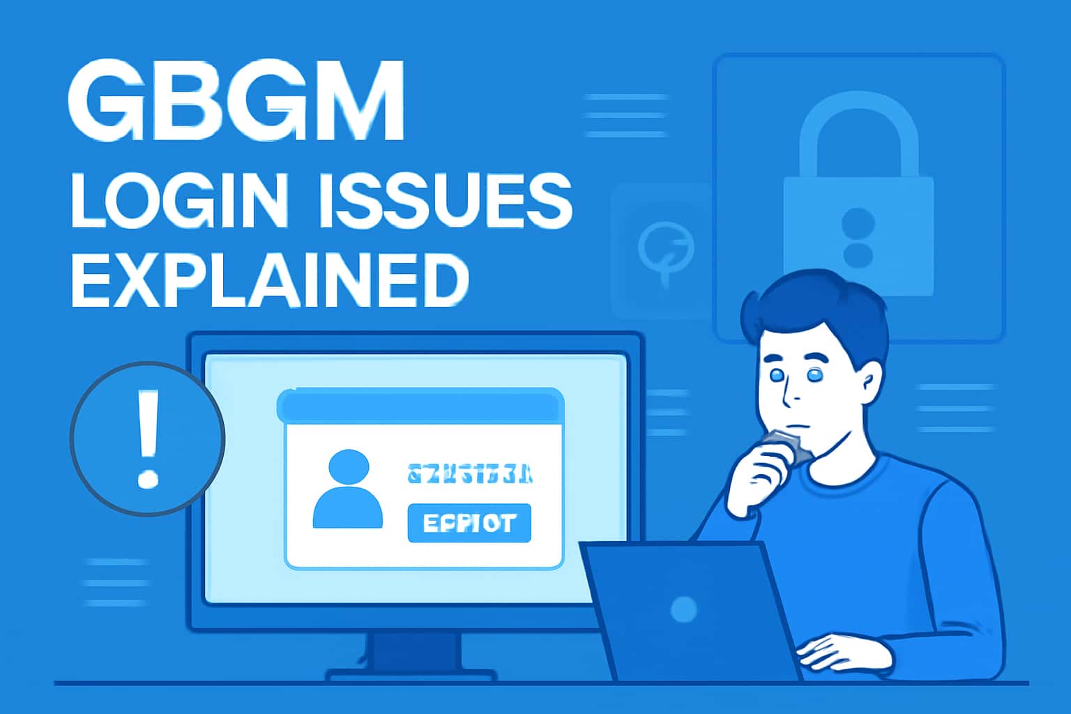 Visual representation of GBGM login issues, featuring helpful icons and the text 'GBGM' in a tech-inspired design.