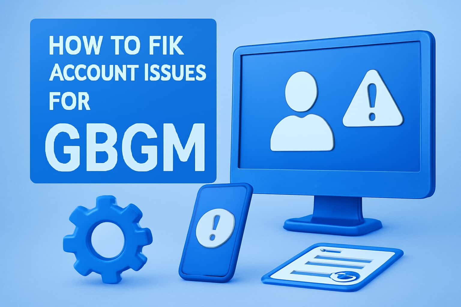 Informational scene about fixing account issues for GBGM with prominent text.