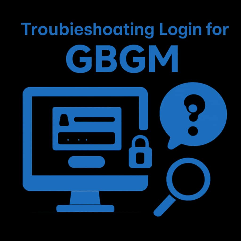 An educational diagram depicting troubleshooting steps for GBGM login.